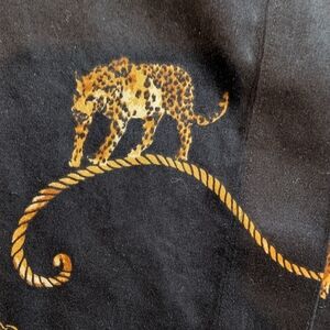 Chicos Leopard Gold Chains 100% Cotton Button Up Blouse With Contrast Fabric